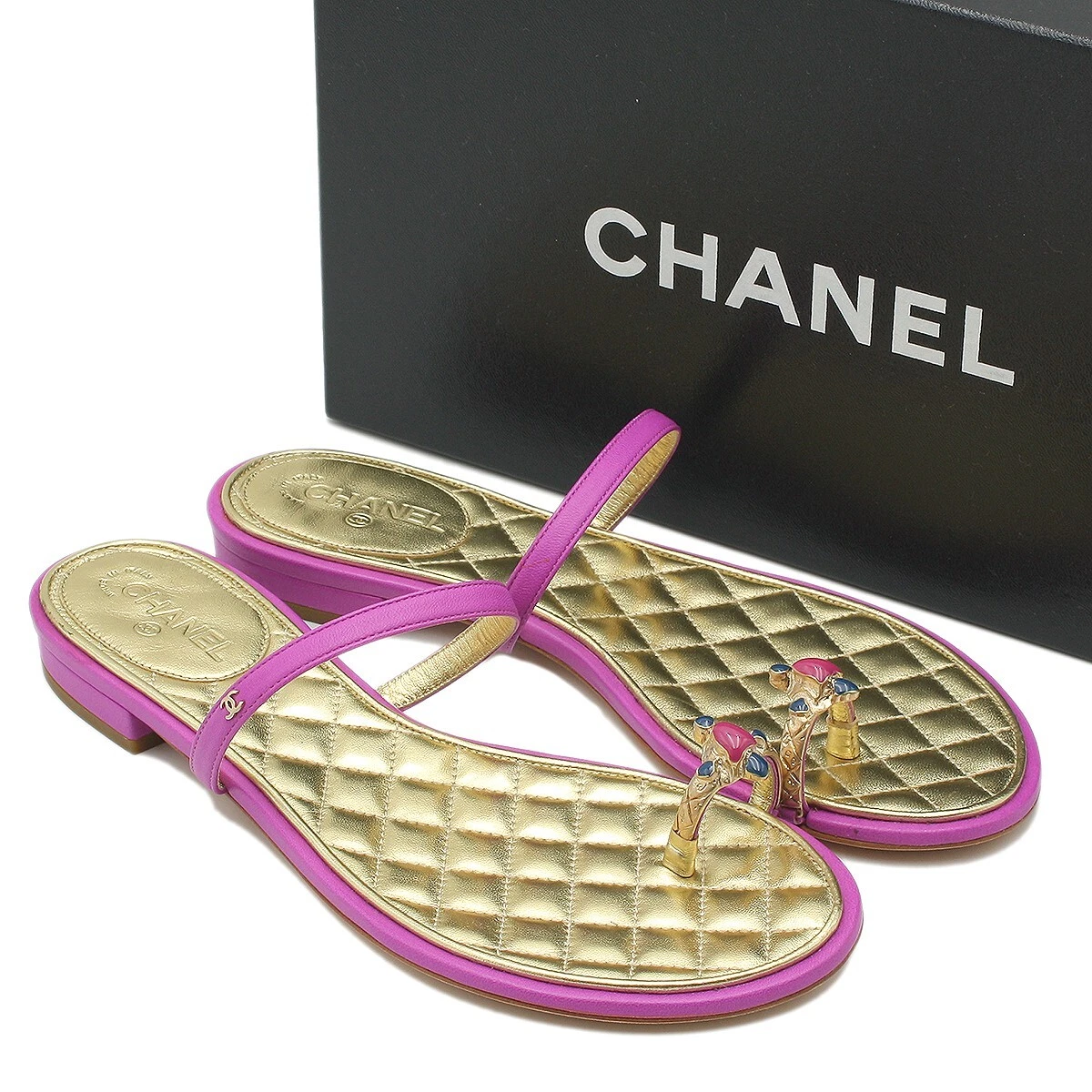 CHANEL Quilted Sandals Flip Flops Flat Women 36 Coco Mark Unused A2293