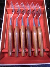 Vintage Mode Danish Stainless Steel Knife & Fork sets with Teak Handles