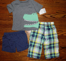Boy's 3-Piece Alligator Pajama Shirt, Short  Pant Set Size 12M-NWT