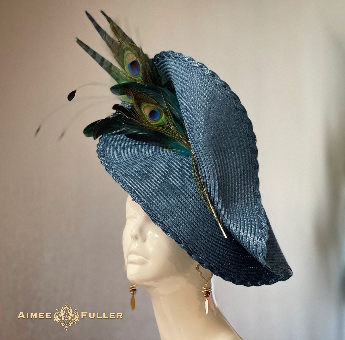 Aimee Fuller Navy Blue Ascot Kentucky Derby Big Fascinator Hat