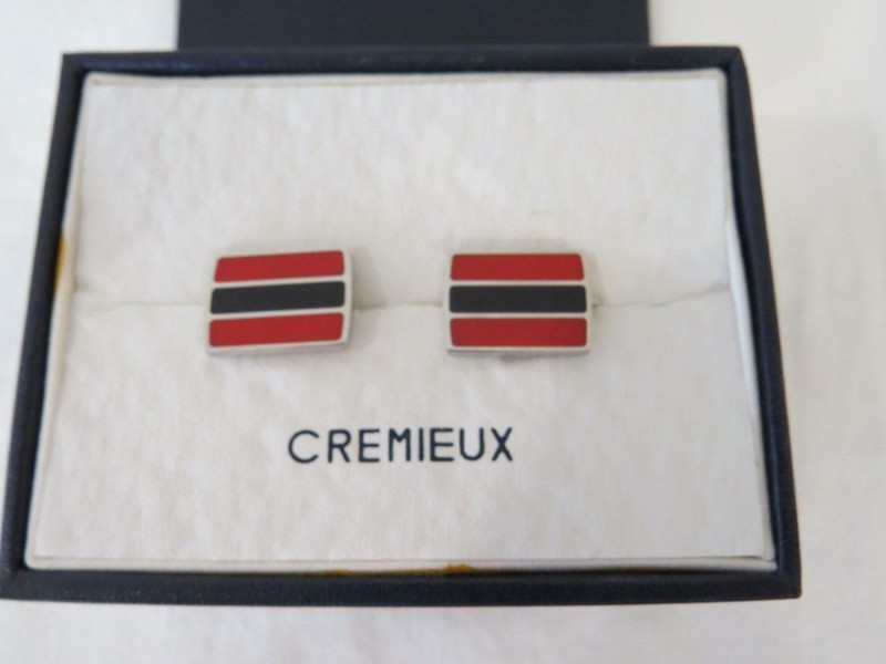 NIB Cremieux Silver Tone Red & Black Rectangle Cuff Links 10x15 mm NWT $75