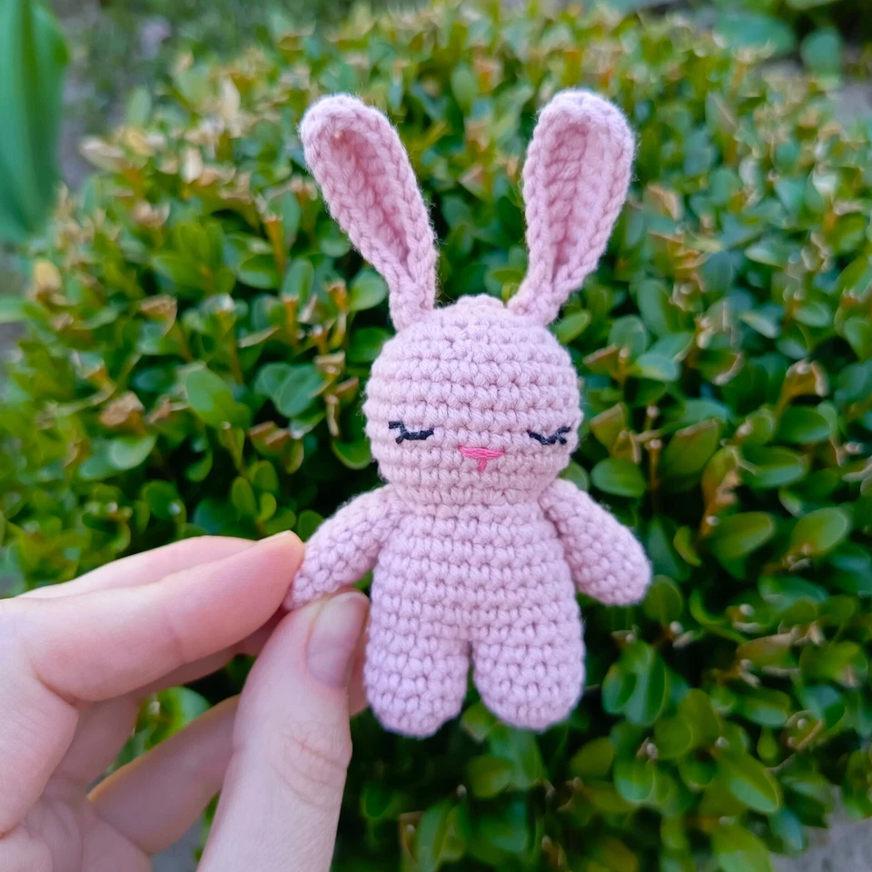 LITTLE PINK CROCHET  TOY AMIGURUMI ANIMAL BUNNY. HANDMADE SOFT TOY BUNNY. - Image 2 of 4