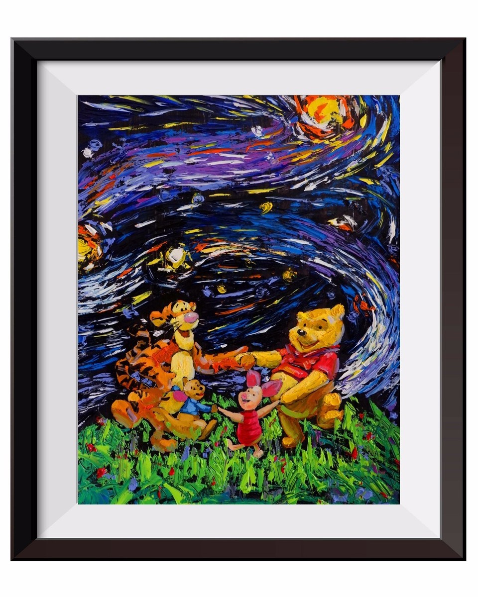 Vincent Van Gogh Starry Night Winnie The Pooh Canvas Art Wall Decor A012