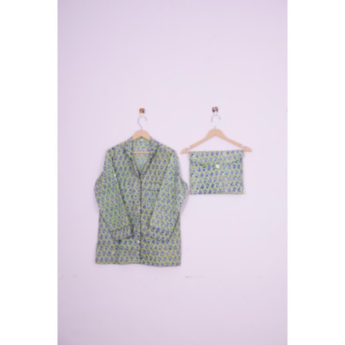 Indische Baumwolle PJs Anzug Handblock Blumendruck Damen Morgenkleidung Kleid ITW-63 - Bild 2 von 6
