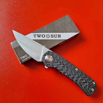 Twosun TS 243 Folding Pocket Knife 14C28N Carbon Fiber  Very Rare