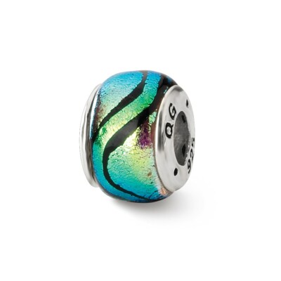 Green Dichroic Glass Bead .925 Sterling Silver Antique Finish Reflection Beads