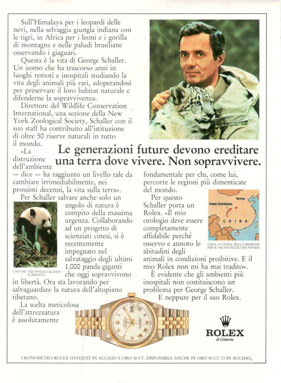 ROLEX OROLOGIO Oyster Perpetual Datejust GEORGE SCHALLER 1985 Pubblicità vintage