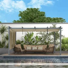 Aoodor 16x12 ft. Aluminum Patio Pergola w/Sun Shade Cover and Retractable Canopy