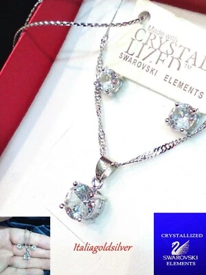 SWAROVSKI ELEMENTS Parure Donna Collana SWAROVSKI ORIGINALI P Argento 925 Cristalli Sposa Gioielli