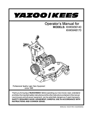 Zero Turn Mower Operator Instruction Manual Yazoo-Kees KHKW36140