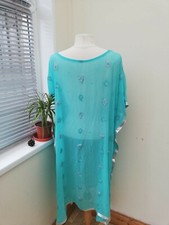 Beautiful crinkle chiffon semi sheer lagenlook kaftan XXL 22-42 embroidered sale
