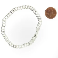 925 Sterling Silver Double Link Parallelo Charm Bracelet and Anklet All Sizes