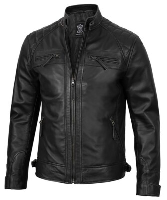 High-Quality Classic Black Cafe Racer Biker Jacket in Premium Leather for Men