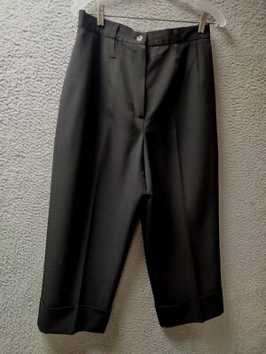 Harve Benard Wide Leg Pants Womens 10 Black Lined Cuff Trousers Slacks