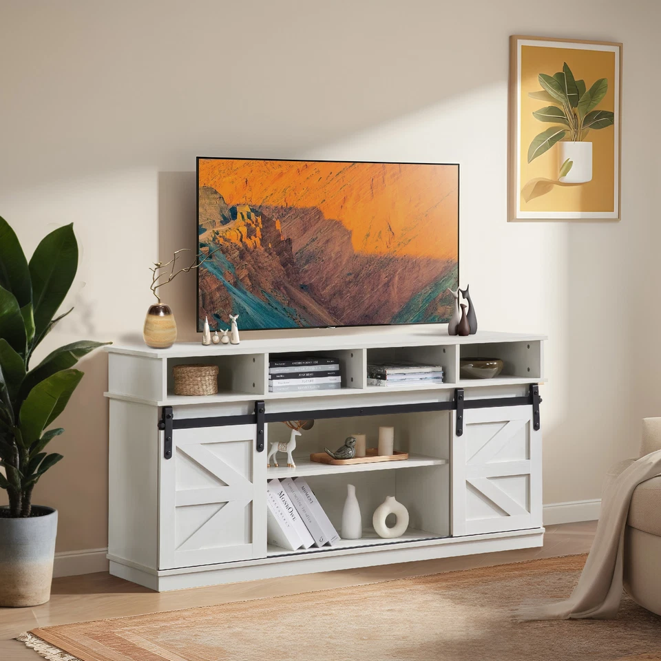 FunniHomi Granja Soporte TV Centro de Entretenimiento hasta 65" con Puerta Corredera de Granero Foto 3 de 4