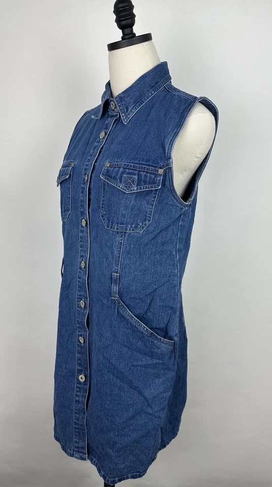 Vestido Camisa Vaquera Vintage Años 90 Y2K S/M Bolsillos Botón Frontal Grunge Militar Foto 4 de 4