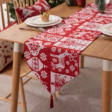 Enova Home Modern Christmas Cotton Linen Table Runner for Dining Coffee Table