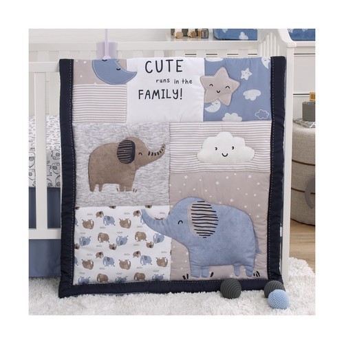 NoJo Carter's Blue Elephant - Chambray, Navy, Gray and White Elephant, Moon, ... - Picture 8 of 8