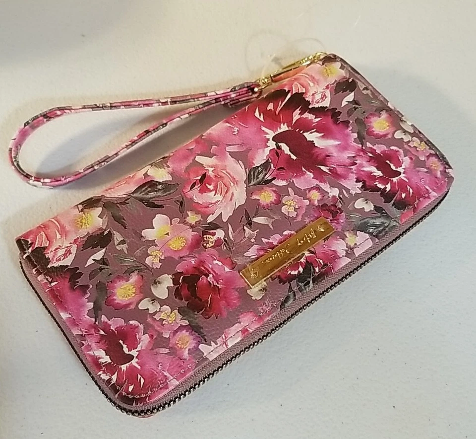 BETSEY JOHNSON Acuarela Rosa ROSA FLORAL Grande Bolso sin asas Cremallera Alrededor Cartera NUEVO Foto 2 de 4