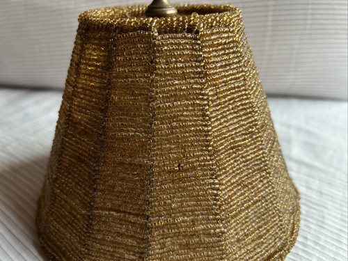 Vintage Seed Beaded Amber Color Heavy Duty Small Sconce Lamp Shade 5” H x 7” W - Picture 7 of 22