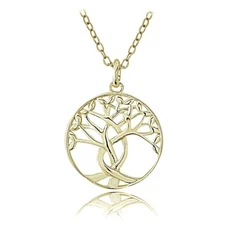 Gold Tone over Sterling Silver Polished Tree of Life Necklace