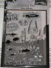 JOY CRAFTS CLEAR STAMP - "FISHING THEME"  64100304  FOR CARDS OR SCRAPBOOK PAGES