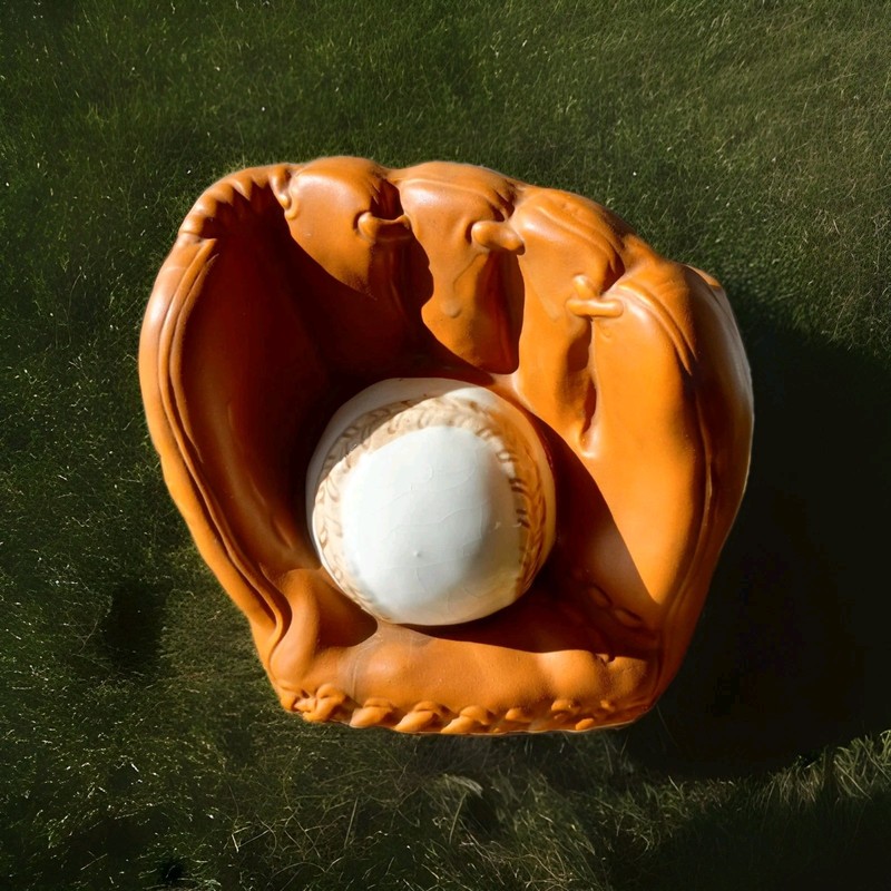 Vintage RELPO Mitt Glove Baseball Ceramic Brown 5" PLANTER VASE Baseball Team