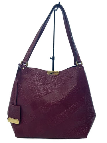 BURBERRY PUP Leather Tote Bag with Pouch, Handle Edges Frayed