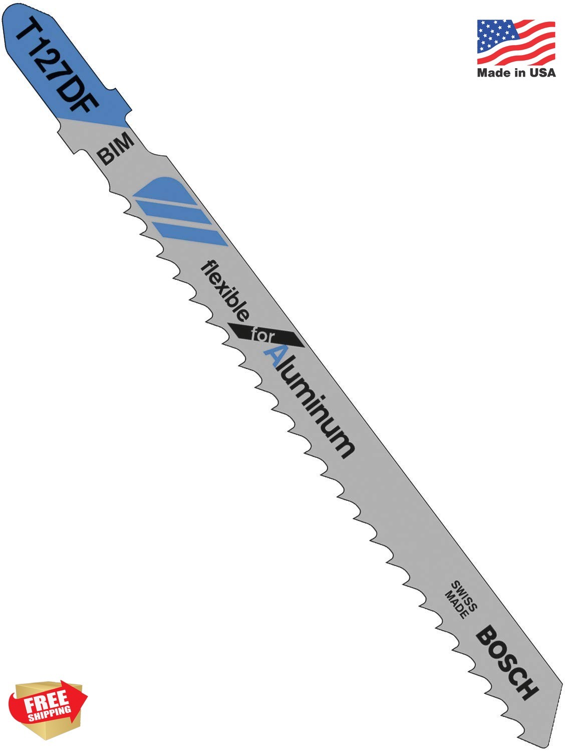 Bosch T127DF 5-Piece 4 In. 8 TPI Flexible for Aluminum T-Shank Jig Saw Blades, S