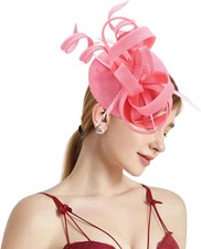 Coolwife Womens Fascinator Hat Sinamay Pillbox Flower Feather Tea C Pink