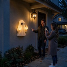 Funny Middle Finger Ghost Wall Light, Sarcastic Halloween Porch Decor