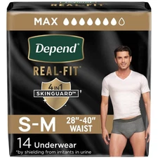 Depend Real Fit Incontinence Underwear for Men, Adult Diapers, S/M, Grey