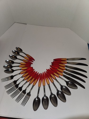 24 piezas cubiertos con incrustaciones de lágrima de baquelita Catalin rojo cereza y caramelo - - Imagen 2 de 10