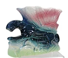 Art Deco Flower Planter, Black Panther, Pink Bloom, Vintage McCoy, c. 1940s MCM