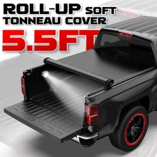 5.5FT Soft Roll-up Tonneau Cover for 2000-2004 Dodge Dakota Truck Bed w/ LED