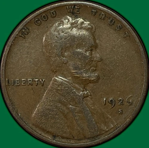 1926-S Lincoln Wheat Cent Very Fine VF Coin #36963
