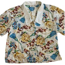 Vintage Victoria's Secret Gold Label Womens Silky Nightshirt Medium Floral Cream
