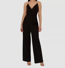 Adrianna Papell Women's Black Wide Leg Pearl Chain Straps Jumpsuit Size 6