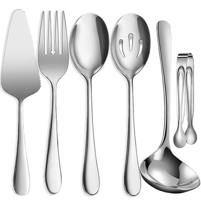 6 PCS Stainless Steel Serving Utensils Large Serving Spoons Slotted Spoons Fo...