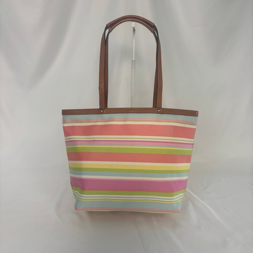 Coach Hampton Reversible Pastel Stripe Logo Print Tote Bag Multicolor Handbag - Picture 2 of 15