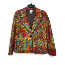Beautiful Chico's Multicolor Patterned Women's Blazer Jacket cotton blend size 2