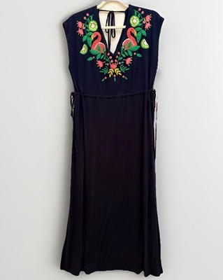 chinese dress ladies Tulle Ruffle Maxi Dress-Navy