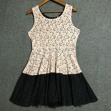 Knit Works Dress Girls 18.5 Pink Black Lace Sleeveless Lined Fit Flare