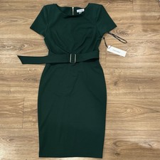 Calvin Klein Dress Dark Green Holiday Party cocktail work short tight belted zip