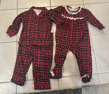 Lot of 2 Little Me Infant Christmas Plaid Pajamas 12 month sleeper 18 month set