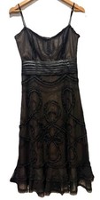 BCBG Max Azria Couture Layered Black Lace Nude Lining Tea Length Dress Size 6