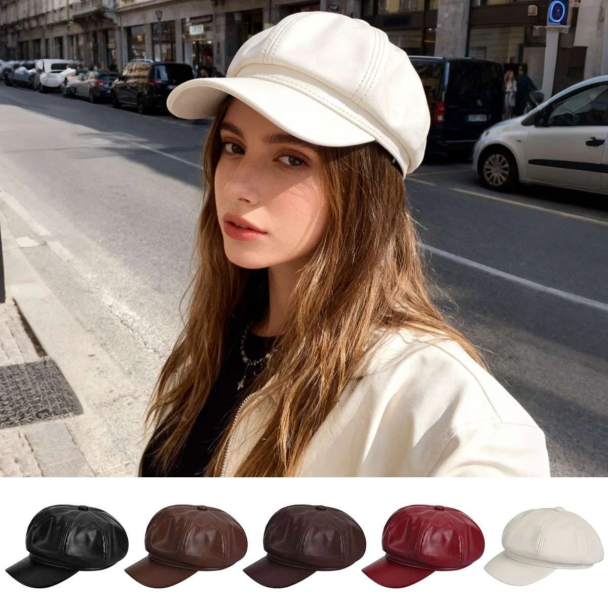 Faux Leather Beret Hats One Size for Women for sale | eBay