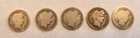 Set of 5 barber silver dimes 1906, 1908,1909,1910, 1916