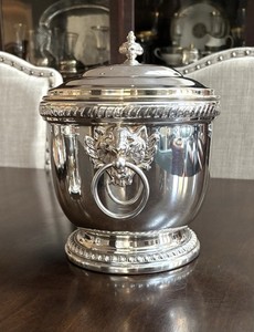 Vintage Silver Plated Lion Head Lidded Thermos Glass Ice Bucket by Poole