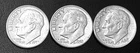 (Lot of 3) Roosevelt SILVER Dimes. 1958-D, 1959-D & 1964-P.  VF to AU   (R002)